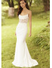Scoop Neck Ivory Satin Lace Elegant Wedding Dress